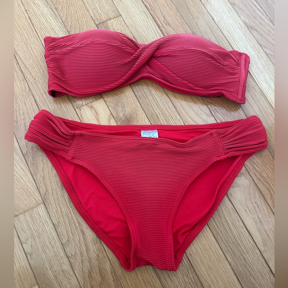 Red Twist Kona Sol Bandeau Bikini Set Size Large
